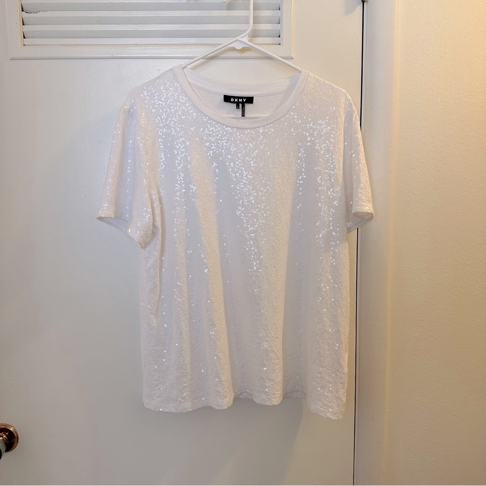 DKNY Sequined Tee- White, XL